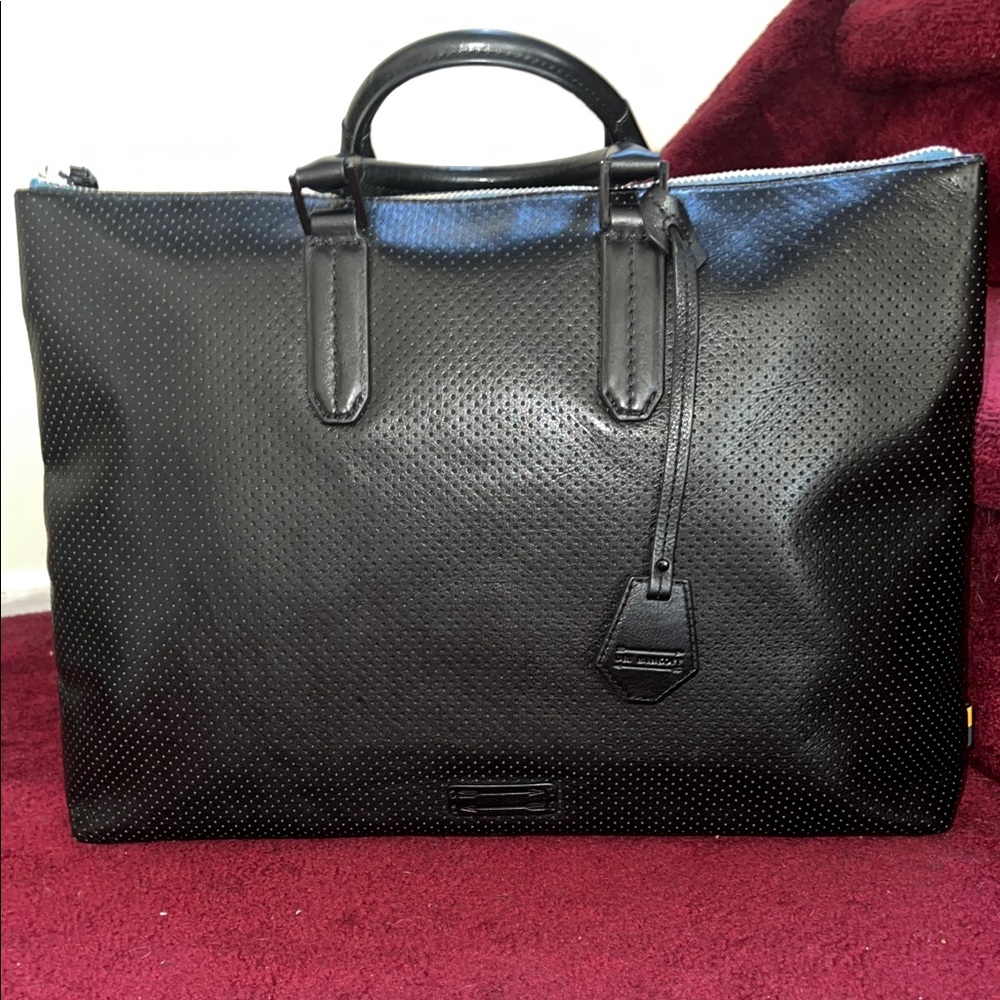 Uri Minkoff Fulton Black Perforated Leather Briefcase